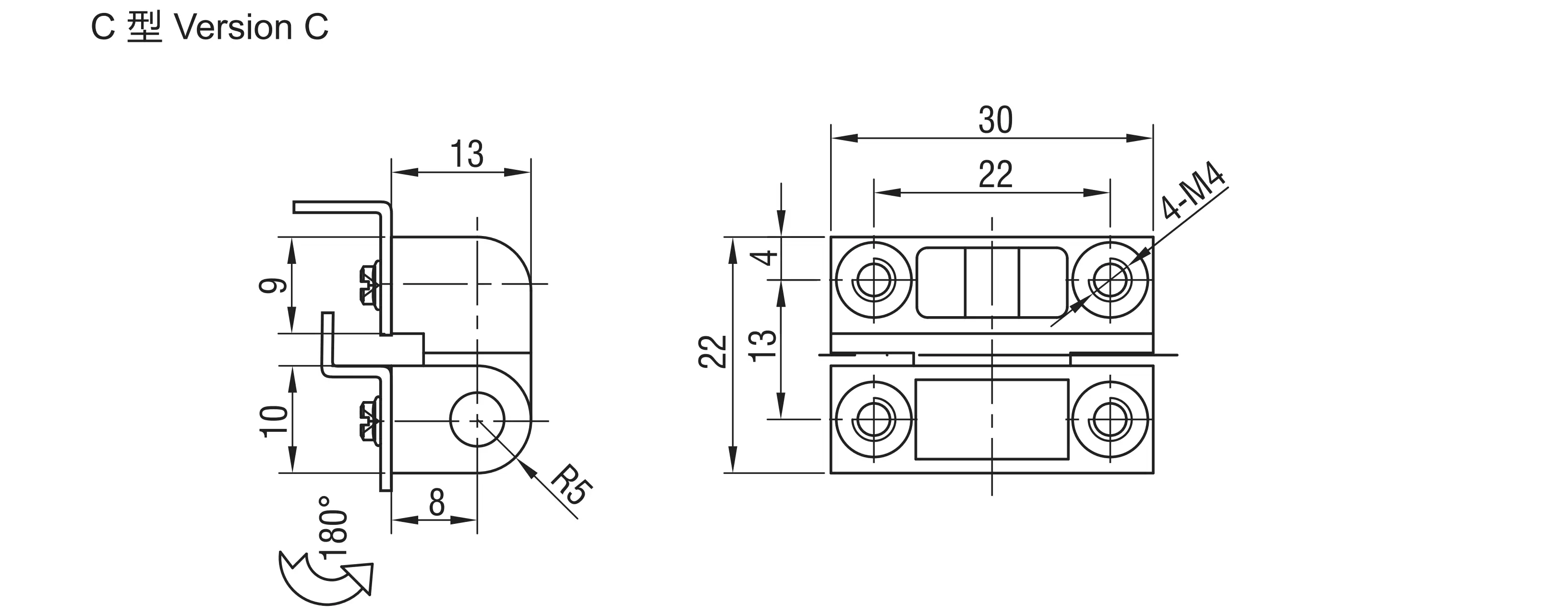Петля угловая 4630-C серия 30X22