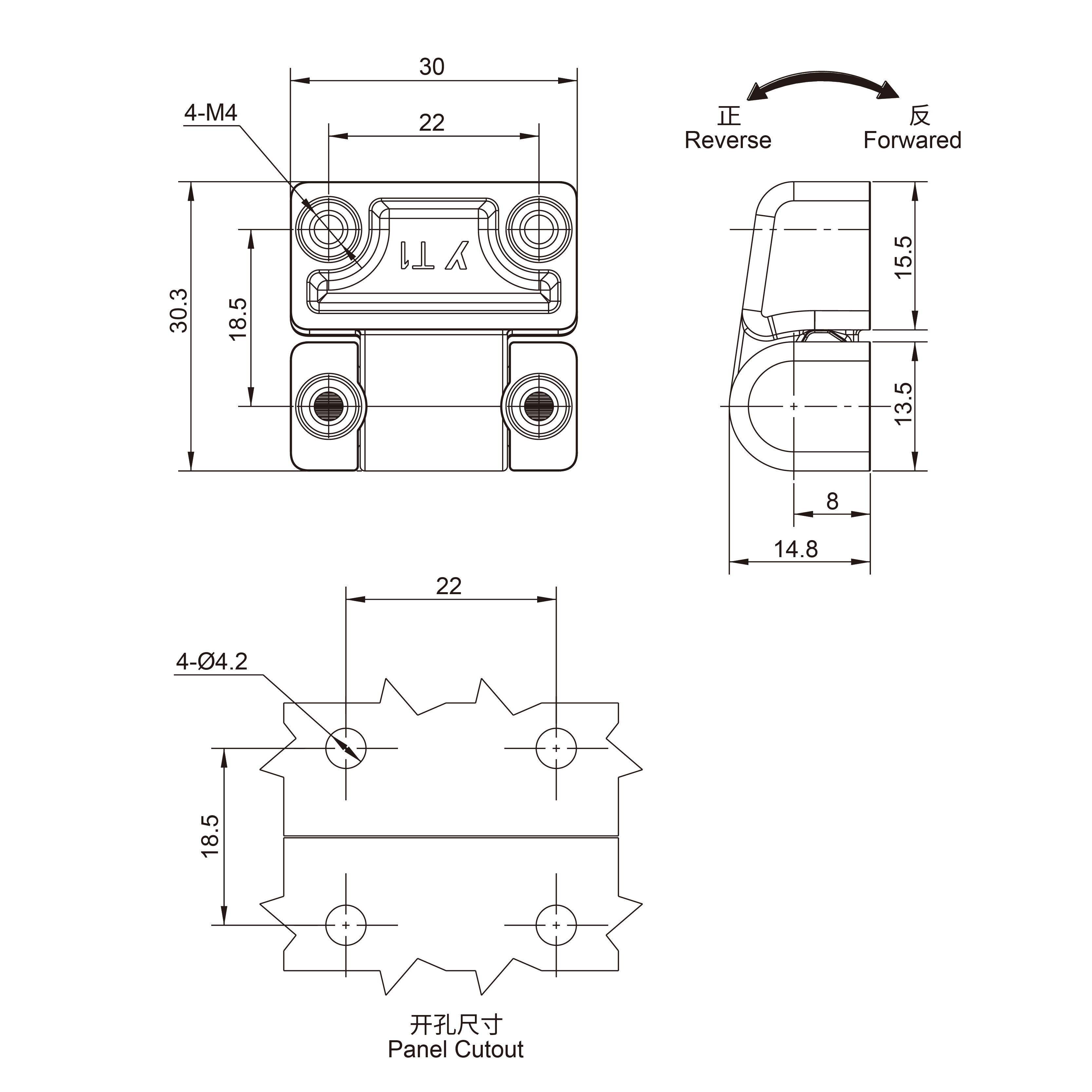 Петля угловая 4630-570T серия 30X30.3